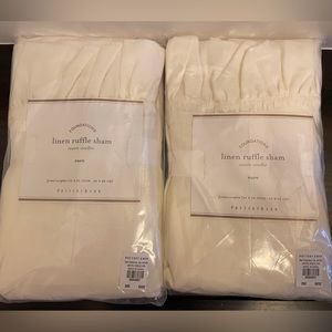 2 Pottery Barn Linen Ruffle Euro Shams. NWT. Ivory color